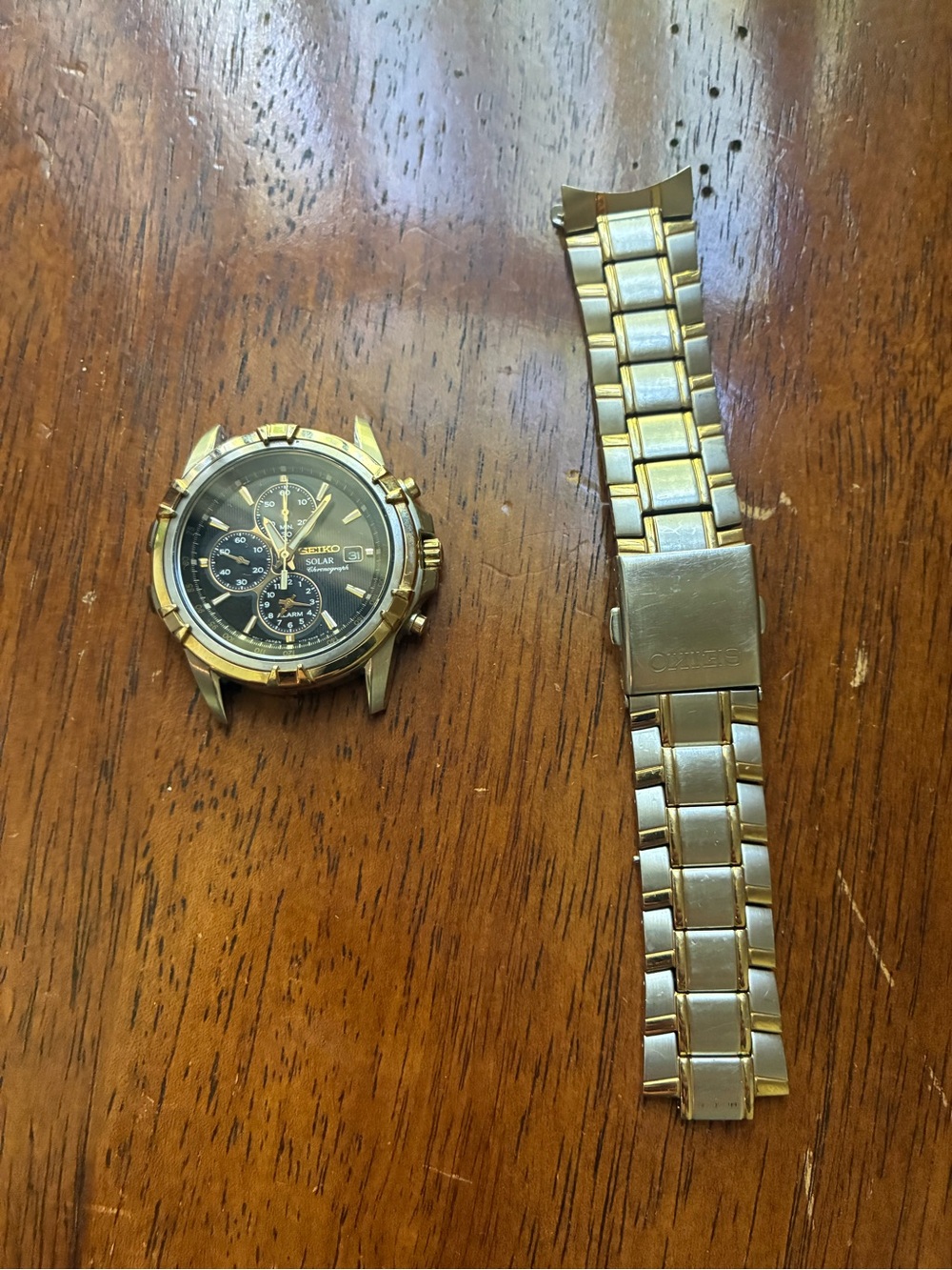 Seiko Gold-Tone Men's Chronograph Watch with Black Dial Solar
